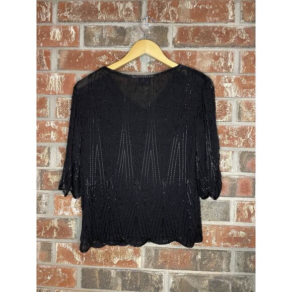 Vintage Beaded Silk Top & Midi Skirt Set Black Elegant Size Medium Formal MOTB - Picture 1 of 6